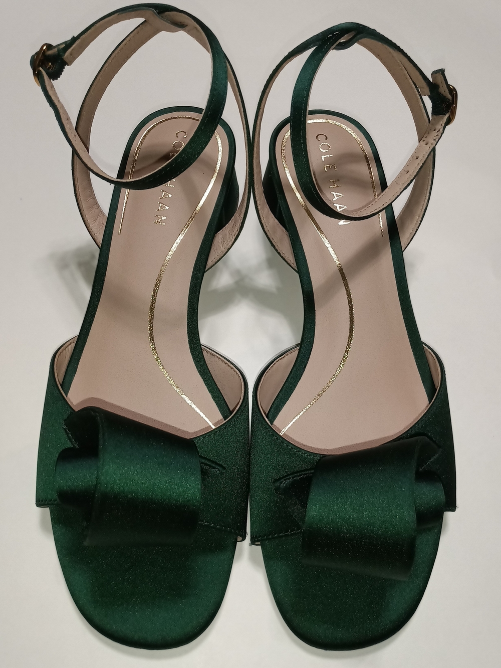 Cole Haan Florette Rainforest Green Satin Bow Ankle-Strap Heels Size 6 - Picture 3 of 13
